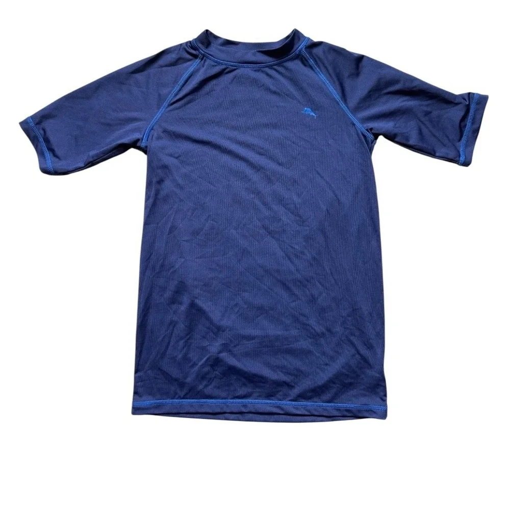 Tommy Bahama Boys Navy Blue Rash Guard Swim Shirt Marlin Logo Size L 10-12